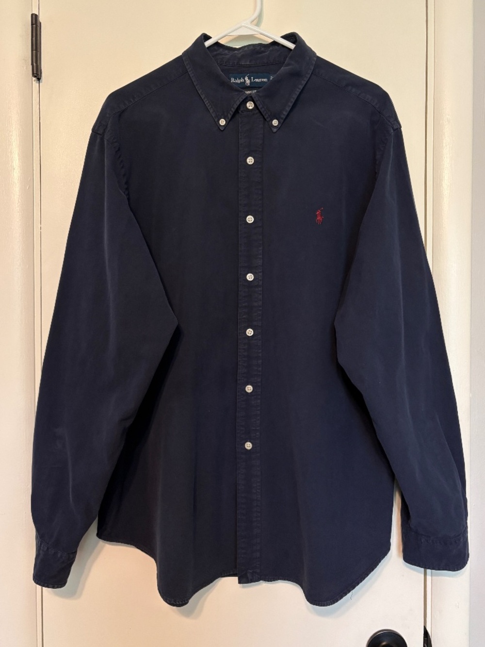 Ralph Lauren Polo Men's L/S Silk-Blend Navy Blue Button-Down Shirt XXL/2XL Logo
